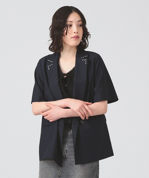 Ray BEAMS(レイビームス)の「ラペル ドット ハーフスリーブ ジャケット(テーラードジャケット・レディース・ブラック/ネイビー・0/1)」の15枚目の写真