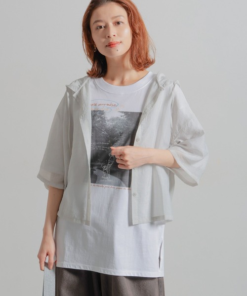 studio CLIP(スタディオクリップ)の「シアーフードシャツ(シャツ/ブラウス・レディース・ライトグレー/ブラック/アイボリー・FREE)」の4枚目の写真