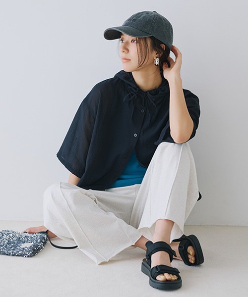 studio CLIP(スタディオクリップ)の「シアーフードシャツ(シャツ/ブラウス・レディース・ライトグレー/ブラック/アイボリー・FREE)」の13枚目の写真