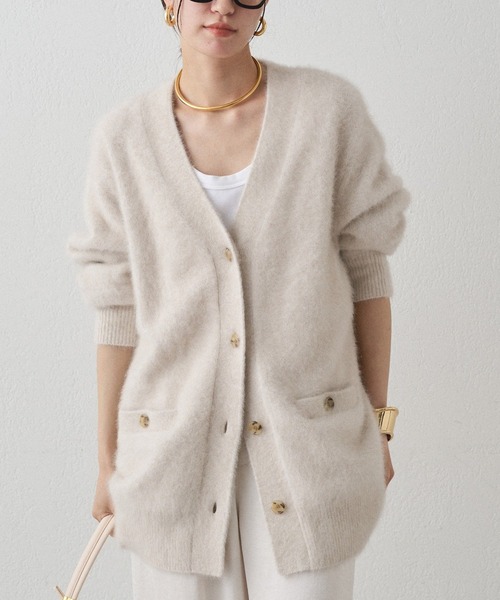 ラウンジドレス　フレンチニットカーデ Loungedress(ラウンジドレス) パール釦フレンチカーディガン
