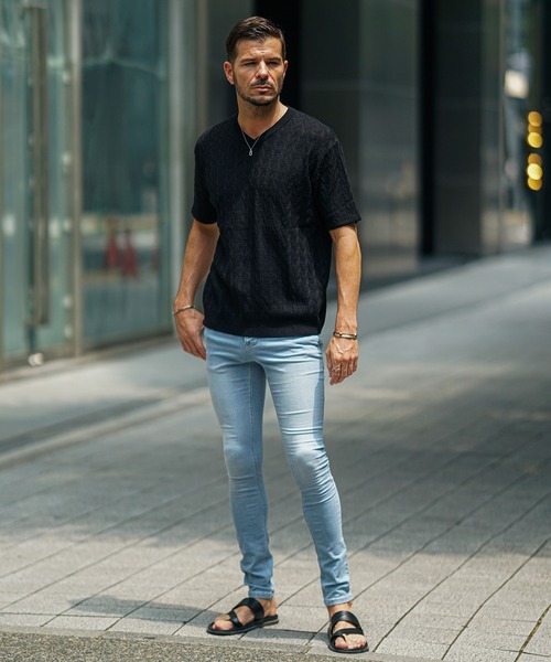 SOMEDIFF(サムディフ)の「【SOMEDIFF】接触冷感極細デニムパンツ メンズ スキニー スリム ストレッチ ジーンズ ジーパン 春服(デニムパンツ・メンズ・スカイブルー/ブラック/ブルー・XL/L/M/S)」の7枚目の写真