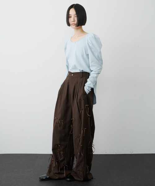 LA BELLE ETUDE（ラベルエチュード）の「many ribbon pants（スラックス・レディース・ブラウン/アイボリー/ブラック・0/1）」の8枚目の写真