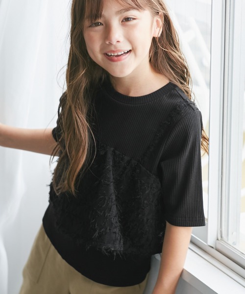 ROPE' PICNIC（ロペピクニック）の「【KIDS/キッズ】ビスチェドッキングカットソー（Tシャツ/カットソー・キッズ・ブラック/キナリ・S/M/L）」の2枚目の写真