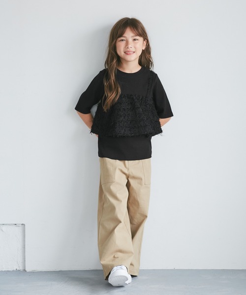 ROPE' PICNIC（ロペピクニック）の「【KIDS/キッズ】ビスチェドッキングカットソー（Tシャツ/カットソー・キッズ・ブラック/キナリ・S/M/L）」の4枚目の写真