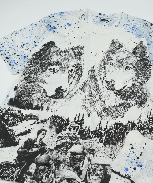 VINTAGE(ヴィンテージ)の「【USED】90’s SCREEN STARS “Wolf&Bike” アニマル Tシャツ(Tシャツ/カットソー・メンズ・ホワイト・X-LARGE)」の2枚目の写真