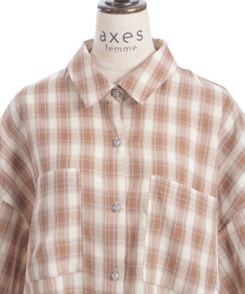 axes femme(アクシーズファム)の「オーバーチェックシャツ(シャツ/ブラウス・レディース・ベージュ/ピンク/ブラック・FREE)」の16枚目の写真