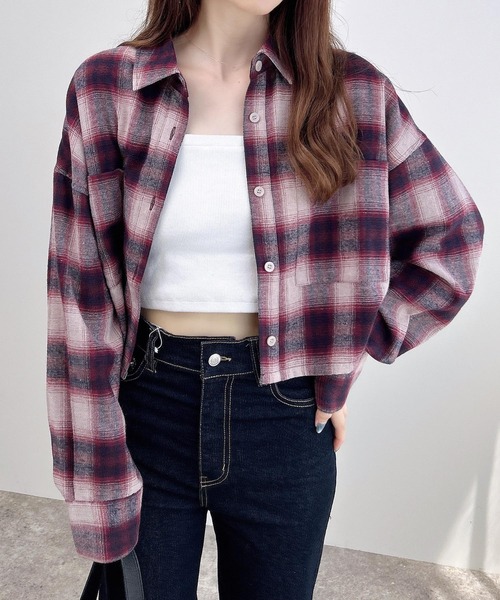 INGNI(イング)の「【WEB限定】チェックショートシャツ(シャツ/ブラウス・レディース・ワイン系8/ブラック系/ホワイト系その他7/ブラウン系その他2・M)」の4枚目の写真