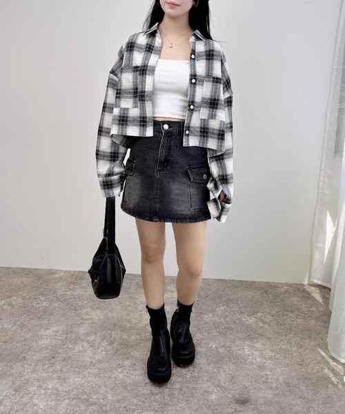 INGNI(イング)の「【WEB限定】チェックショートシャツ(シャツ/ブラウス・レディース・ワイン系8/ブラック系/ホワイト系その他7/ブラウン系その他2・M)」の21枚目の写真