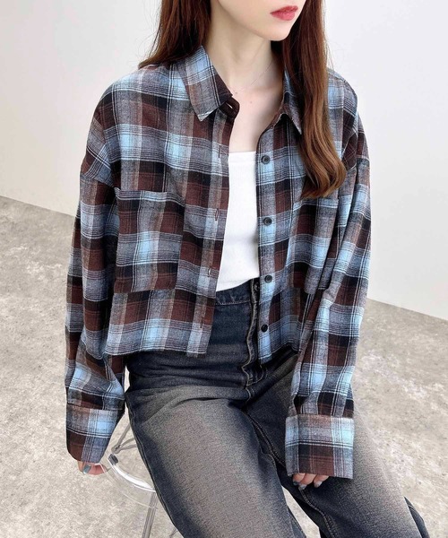 INGNI(イング)の「【WEB限定】チェックショートシャツ(シャツ/ブラウス・レディース・ワイン系8/ブラック系/ホワイト系その他7/ブラウン系その他2・M)」の11枚目の写真