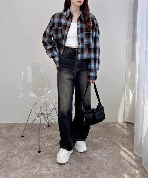 INGNI(イング)の「【WEB限定】チェックショートシャツ(シャツ/ブラウス・レディース・ワイン系8/ブラック系/ホワイト系その他7/ブラウン系その他2・M)」の9枚目の写真