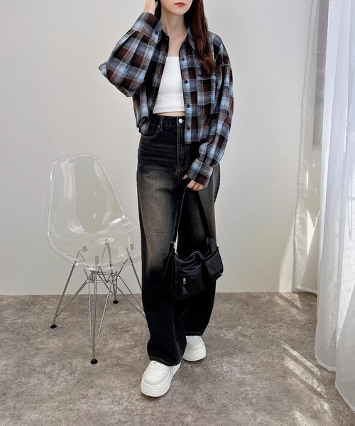 INGNI(イング)の「【WEB限定】チェックショートシャツ(シャツ/ブラウス・レディース・ワイン系8/ブラック系/ホワイト系その他7/ブラウン系その他2・M)」の8枚目の写真