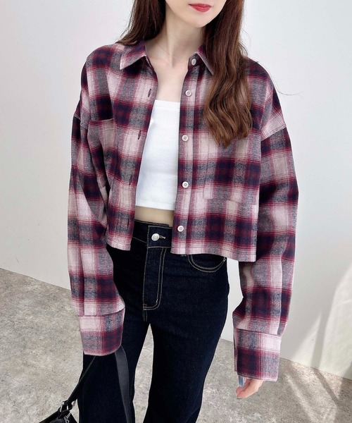 INGNI(イング)の「【WEB限定】チェックショートシャツ(シャツ/ブラウス・レディース・ワイン系8/ブラック系/ホワイト系その他7/ブラウン系その他2・M)」の7枚目の写真