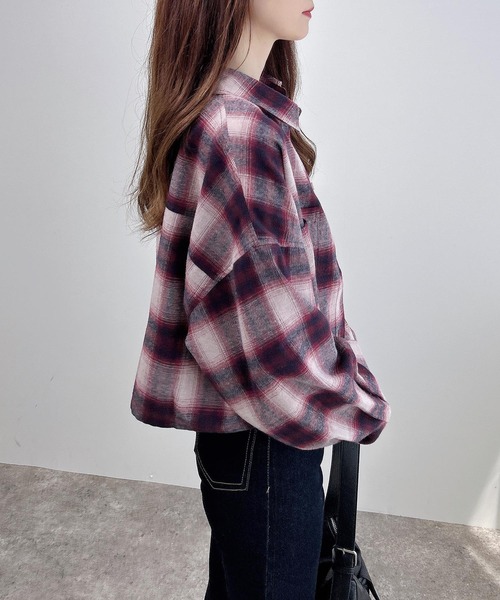 INGNI(イング)の「【WEB限定】チェックショートシャツ(シャツ/ブラウス・レディース・ワイン系8/ブラック系/ホワイト系その他7/ブラウン系その他2・M)」の6枚目の写真