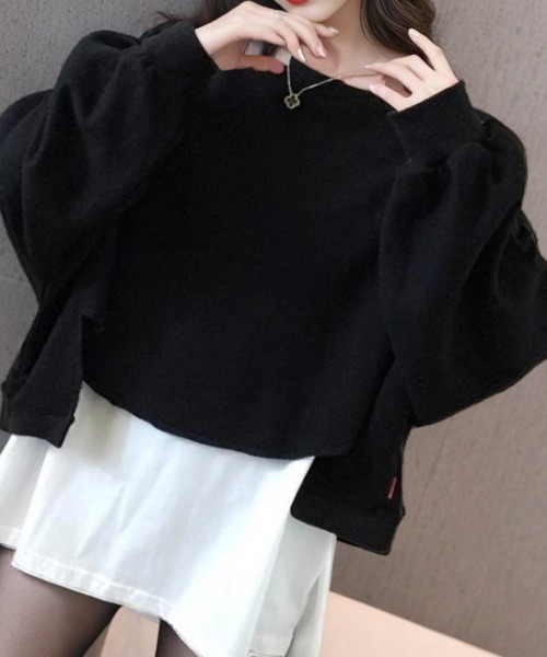 cammie（キャミー）の「レイヤード風クルーネック裾カットオフスウェットトップス（Tシャツ/カットソー・レディース・ライトグレー/ブラック/アイボリー/イエロー×グリーン・MEDIUM/LARGE）」の9枚目の写真