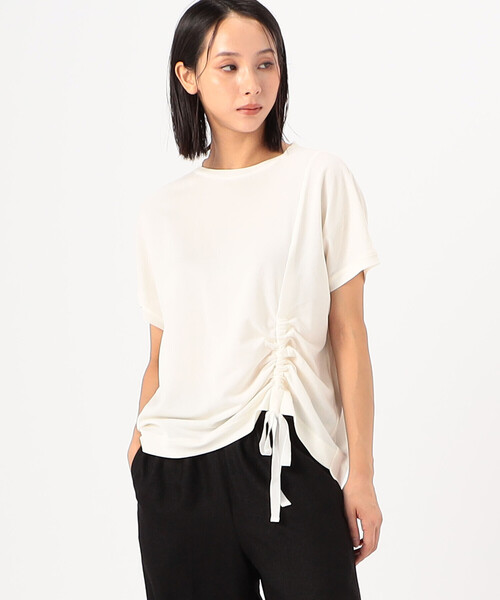 Gabardine K.T(ギャバジンケーティー)の「和紙ジャージー ブラウス仕立てのカットソー(Tシャツ/カットソー・レディース・オフホワイト/ネイビー/グレー・9号/7号)」の1枚目の写真