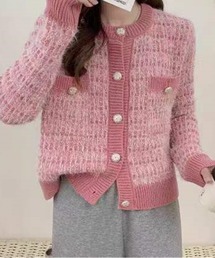 シェリエ sheller カーディガン ガーデ ツイード 新品未使用 pink w closet カーディガン 「2点セットアイテム/ラメ生地」セーラー