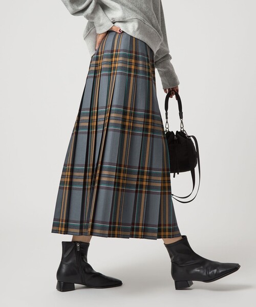 【値下げしました】オニールオブダブリン　グレー サイドスリット プリーツスカート 別注】＜O'NEIL of DUBLIN＞Patch80 プリーツスカート（スカート）｜O