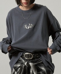 【Alfred Alex】ヴィンテージ加工ピグメントメタルシリコンプリントオーバーサイズロンT