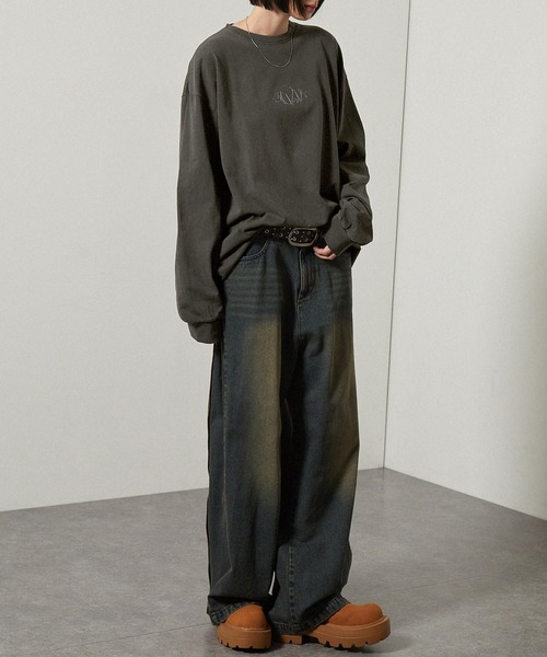 Alfred Alex（アルフレッドアレックス）の「【Alfred Alex】ヴィンテージ加工ピグメントメタルシリコンプリントオーバーサイズロンＴ（Tシャツ/カットソー・メンズ・グレイッシュブルー/ブラック/ワイン/ブラウン・M/L）」の8枚目の写真