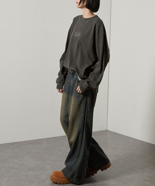 Alfred Alex（アルフレッドアレックス）の「【Alfred Alex】ヴィンテージ加工ピグメントメタルシリコンプリントオーバーサイズロンＴ（Tシャツ/カットソー・メンズ・グレイッシュブルー/ブラック/ワイン/ブラウン・M/L）」の10枚目の写真