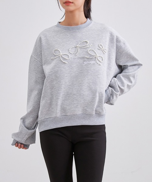 Lace Ladies（レースレディース）の「パール リボン 長袖 刺繍 プルオーバー（スウェット・レディース・グレー/ライトグレー・XL/M）」の2枚目の写真