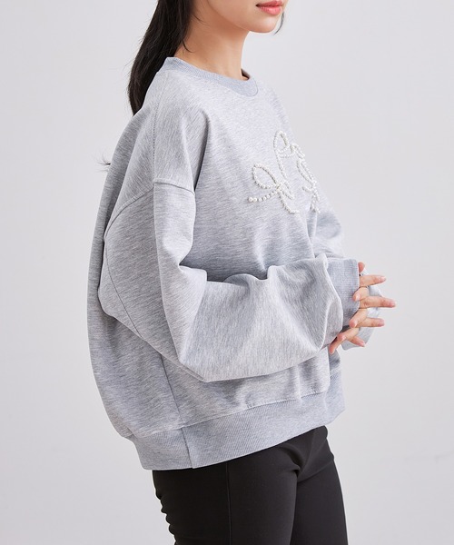 Lace Ladies（レースレディース）の「パール リボン 長袖 刺繍 プルオーバー（スウェット・レディース・グレー/ライトグレー・XL/M）」の3枚目の写真