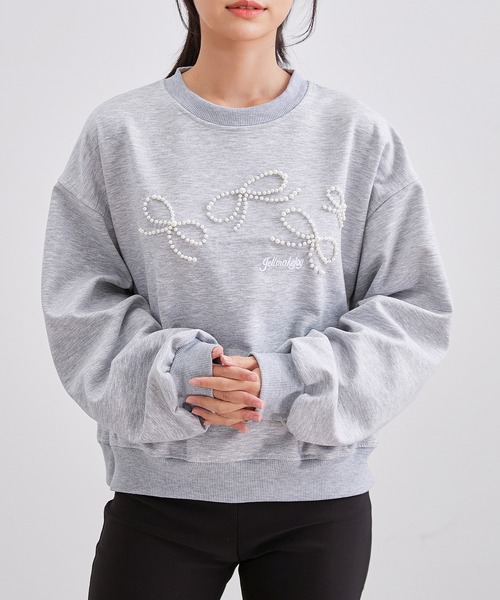 Lace Ladies（レースレディース）の「パール リボン 長袖 刺繍 プルオーバー（スウェット・レディース・グレー/ライトグレー・XL/M）」の4枚目の写真