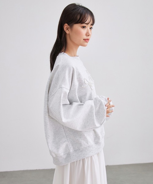 セール】パール リボン 長袖 刺繍 プルオーバー（スウェット）｜Lace