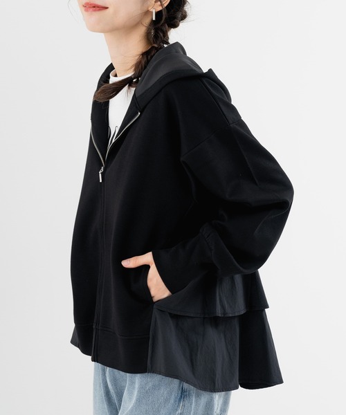 ANNA LUNA(アンナルナ)の「【ANNA LUNA】 異素材切替 フリル パーカー(パーカー・レディース・グレー/ブラック/ネイビー・MEDIUM)」の3枚目の写真