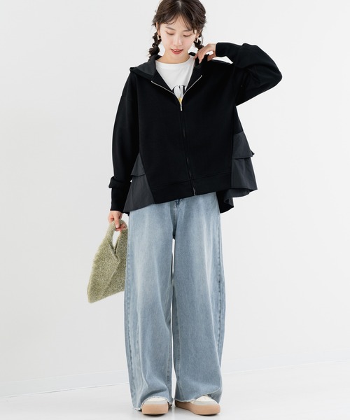 ANNA LUNA(アンナルナ)の「【ANNA LUNA】 異素材切替 フリル パーカー(パーカー・レディース・グレー/ブラック/ネイビー・MEDIUM)」の5枚目の写真