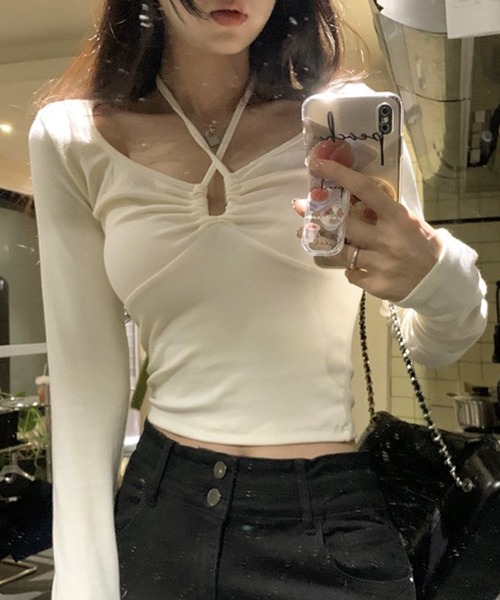 WESTSEA（ウエストシー）の「紐アレンジ 長袖カットソー オフショルダー風（Tシャツ/カットソー・レディース・ブラック/ホワイト・M/L）」の4枚目の写真