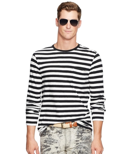 POLO RALPH LAUREN(ポロ ラルフ ローレン)の「ストライプド ロングスリーブド Tシャツ(Tシャツ/カットソー・メンズ・ブルー系その他/ブラック系その他・X-SMALL/LARGE/SMALL/X-LARGE/XX-LARGE/MEDIUM)」の1枚目の写真