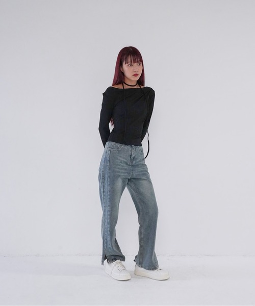 Uenui(ウニュイ)の「【 cunii 】 off shoulder rib top(Tシャツ/カットソー・レディース・グレー/ブラック/ベージュ系/レッド・FREE)」の10枚目の写真