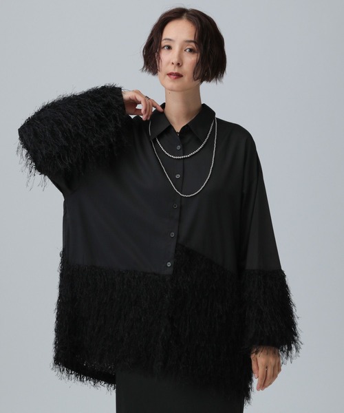 LEPSIM(レプシィム)の「フリンジドッキングシャツチュニック 595310(シャツ/ブラウス・レディース・ブラック/アイボリー/ブルー・FREE)」の1枚目の写真