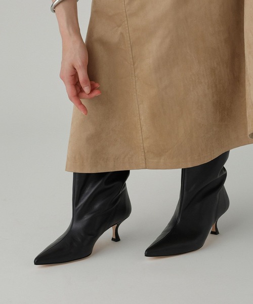 mm6 オリーブグリーン ポインテッドトゥブーツ 37 セール】ポインテッドトゥ ストレッチ フラットブーツ（ブーツ