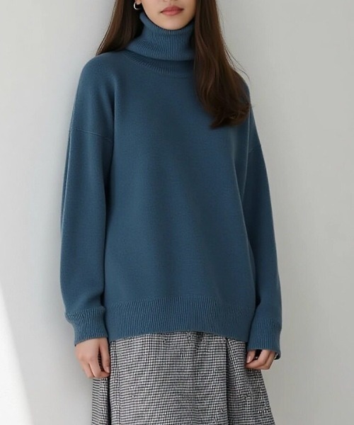 cammie(キャミー)の「ハイネックルーズニット(ニット/セーター・レディース・ベージュ/ネイビー/グレー/オフホワイト/ブラック・F)」の1枚目の写真