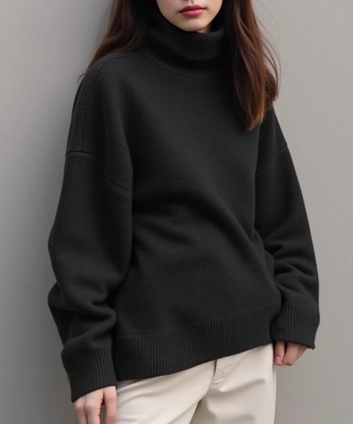cammie(キャミー)の「ハイネックルーズニット(ニット/セーター・レディース・ベージュ/ネイビー/グレー/オフホワイト/ブラック・F)」の3枚目の写真