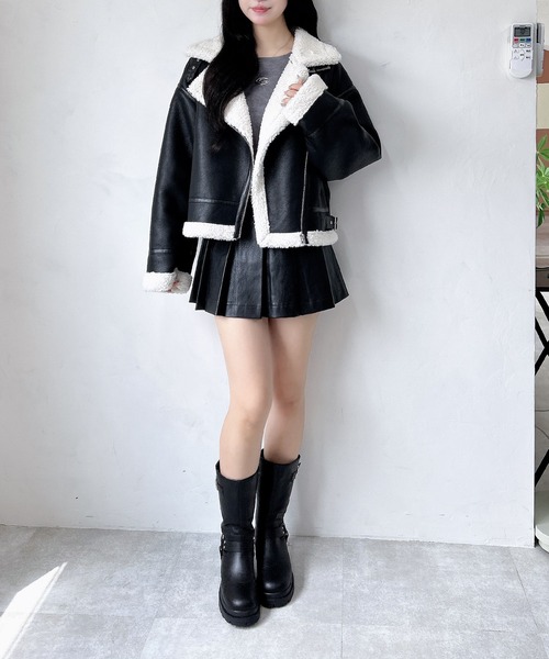 INGNI（イング）の「クロップド丈フライトジャケット（ムートンコート・レディース・ブラック系その他2/アイボリー/ブラウン系3・M）」の14枚目の写真