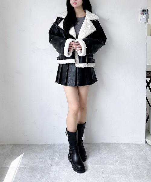 INGNI（イング）の「クロップド丈フライトジャケット（ムートンコート・レディース・ブラック系その他2/アイボリー/ブラウン系3・M）」の13枚目の写真