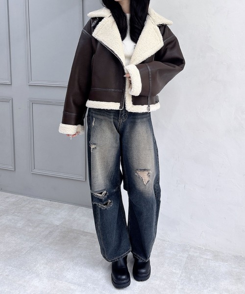 INGNI（イング）の「クロップド丈フライトジャケット（ムートンコート・レディース・ブラック系その他2/アイボリー/ブラウン系3・M）」の18枚目の写真