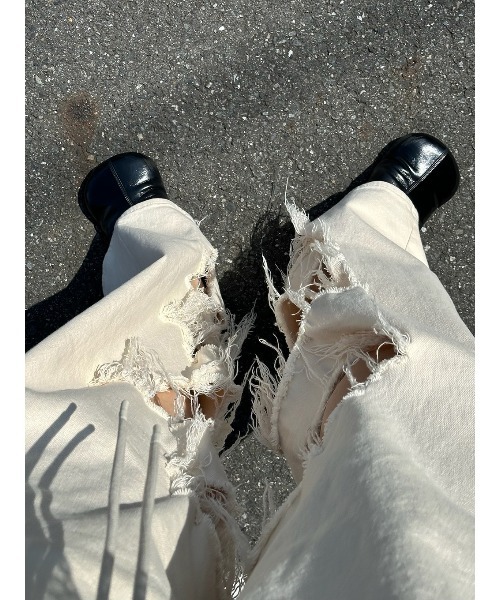 ELCHELE INSIDE RIPPEDHOLE PANTS ブラック 38 INSIDE RIPPED HOLE PANTS