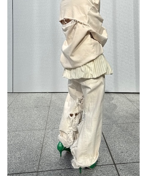 ELCHELE INSIDE RIPPEDHOLE PANTS ブラック 38 INSIDE RIPPED HOLE PANTS