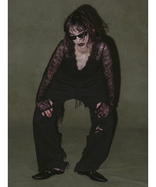 ELCHELE（エルチェレ）の「INSIDE RIPPED HOLE PANTS（スウェットパンツ・レディース・ナチュラル/ブラック・36/38）」の8枚目の写真