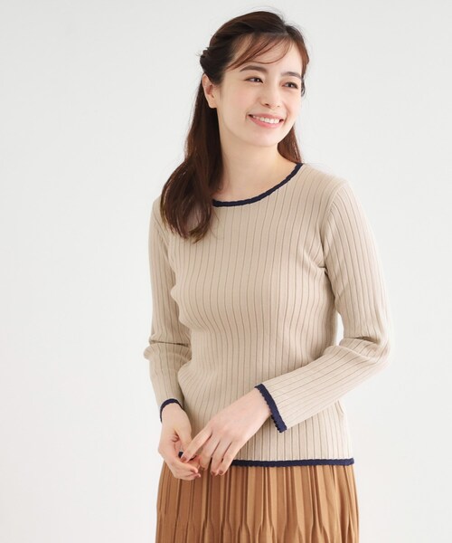 LAURA ASHLEY(ローラアシュレイ)の「【洗える/ハイゲージ/配色デザイン】プルオーバーニット(ニット/セーター・レディース・ブラウン系その他2/ネイビー・38/40)」の3枚目の写真