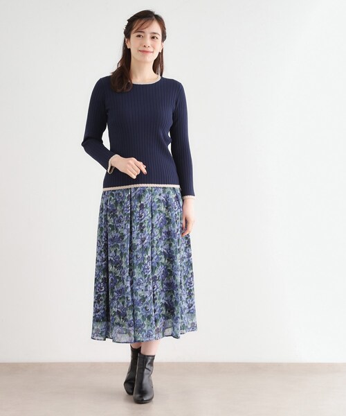LAURA ASHLEY(ローラアシュレイ)の「【洗える/ハイゲージ/配色デザイン】プルオーバーニット(ニット/セーター・レディース・ブラウン系その他2/ネイビー・38/40)」の8枚目の写真