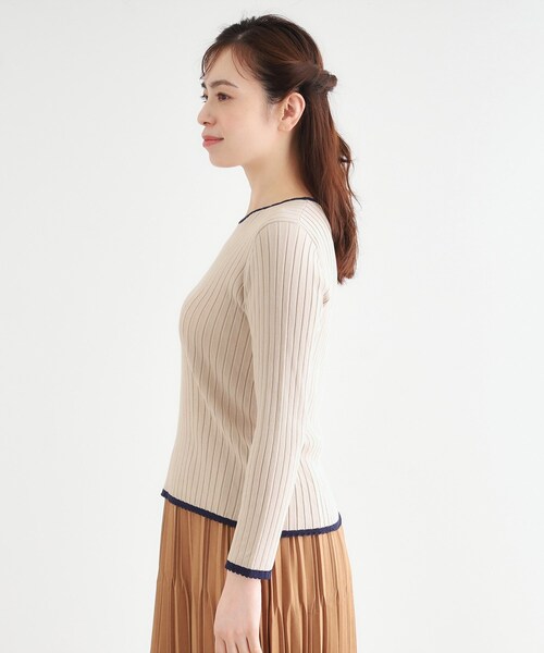 LAURA ASHLEY(ローラアシュレイ)の「【洗える/ハイゲージ/配色デザイン】プルオーバーニット(ニット/セーター・レディース・ブラウン系その他2/ネイビー・38/40)」の12枚目の写真