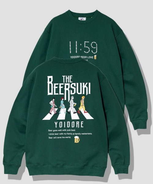go slow caravan(ゴースローキャラバン)の「YOIDORE/酔いどれ BEER SUKI クルーネックスウェット(スウェット・メンズ・ライトグレー/グリーン・MEDIUM/LARGE/X-LARGE)」の2枚目の写真