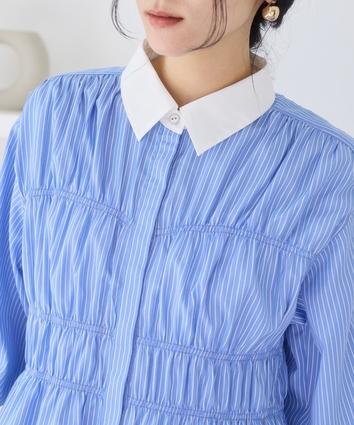 VIS（ビス）の「シャーリングデザインシャツ（シャツ/ブラウス・レディース・ベージュ系その他/ブルー系その他/ブルー系その他4/ピンク系その他2・FREE）」の6枚目の写真