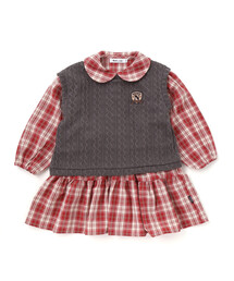 Noeil aime BeBe | 【お揃い】タータンチェックワンピース＋ケーブルジャガードベストセット(ワンピース)