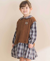 Noeil aime BeBe | 【お揃い】タータンチェックワンピース＋ケーブルジャガードベストセット(ワンピース)